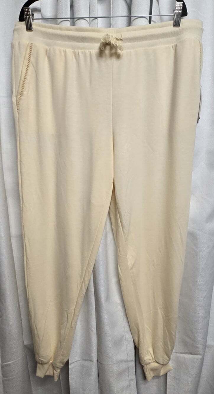 Kensie Women's Plus Size 3X Beige Solid Jogger Lounge Pants Drawstring Pockets